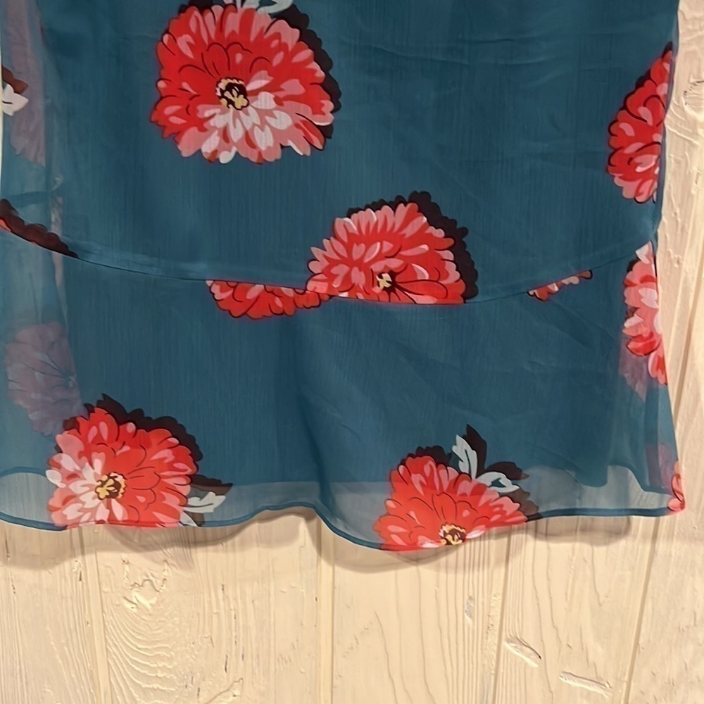 Cabi FLORAL BLOUSE TEAL BACKGROUND WITH PINK FLOWERS PEPLUM SIZE XS - Picture 4 of 8